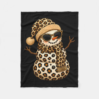 Christmas Leopard Snowman Boujee Holiday Xmas Fleece Blanket