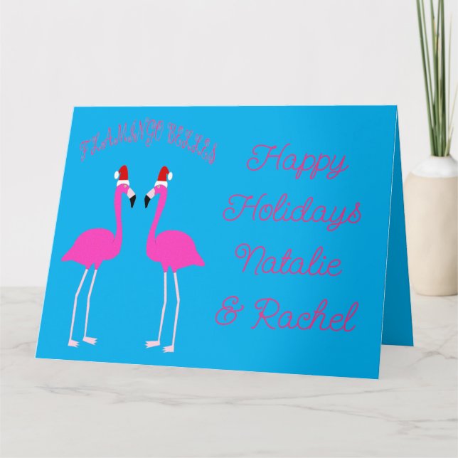 Christmas Lesbian Flamingos Flamingo Belles Custom Card (Front)