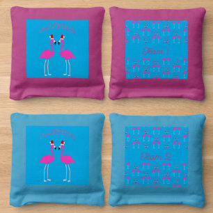 Christmas Lesbian Flamingos Flamingo Belles Custom Cornhole Bags