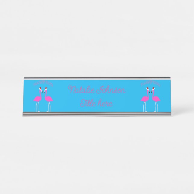 Christmas Lesbian Flamingos Flamingo Belles Custom Desk Name Plate (Front)