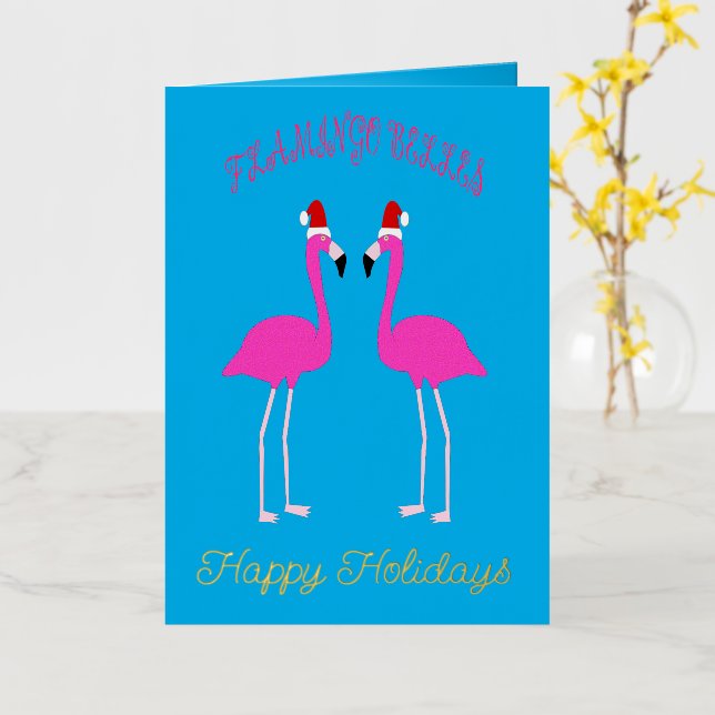 Christmas Lesbian Flamingos Flamingo Belles Custom Foil Greeting Card (Yellow Flower)