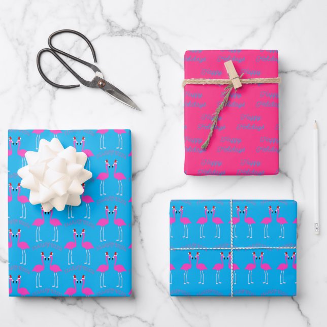 Christmas Lesbian Flamingos Flamingo Belles Custom Wrapping Paper Sheets (Front)