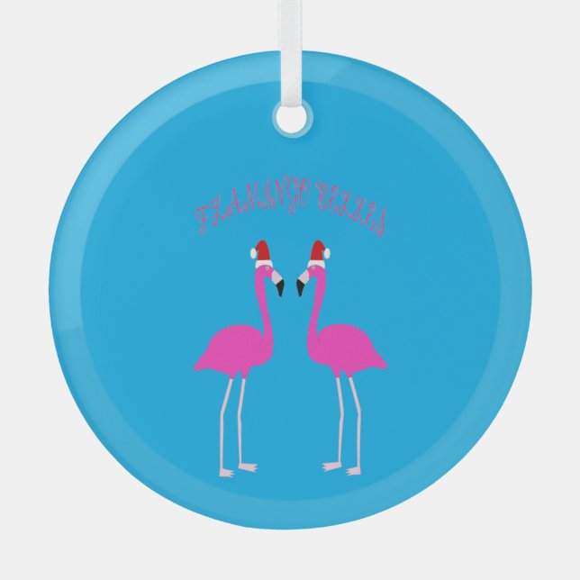 Christmas Lesbian Flamingos Flamingo Belles Glass Ornament (Front)