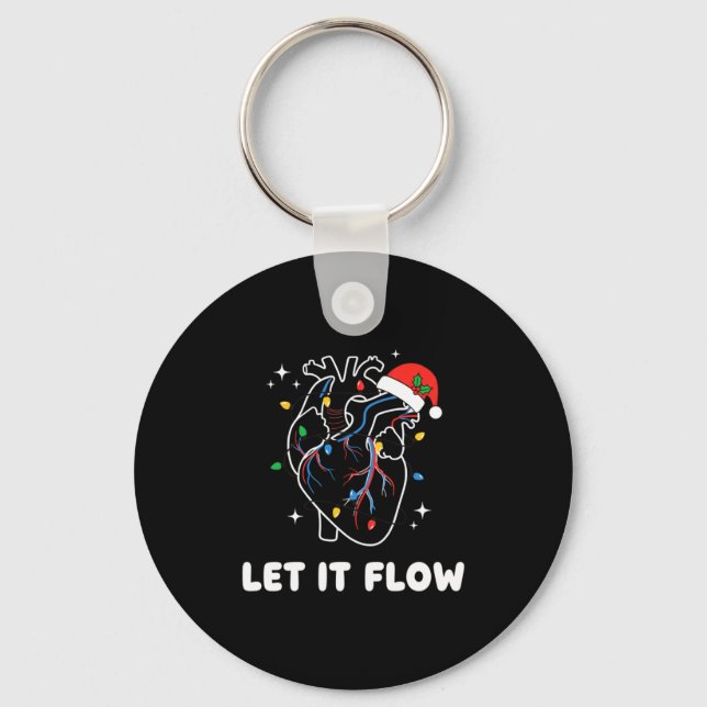 Christmas Let It Flow Cardiac Heart Funny Nurse Ho Keychain (Front)
