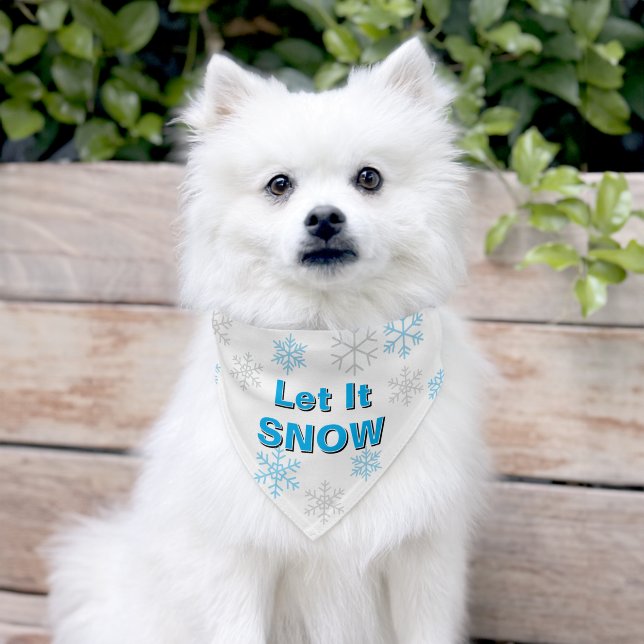 Christmas Let it Snow Blue Gray Snowflakes Pet Bandana Collar (Dog)