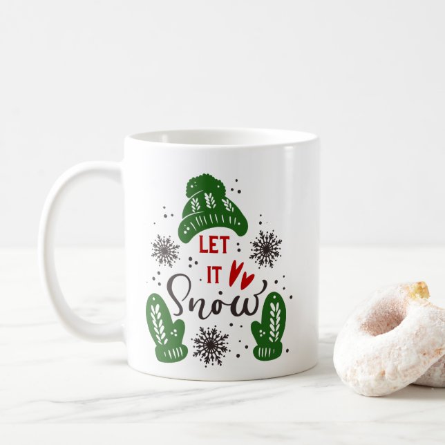Christmas Let It Snow Red Green Mug (With Donut)
