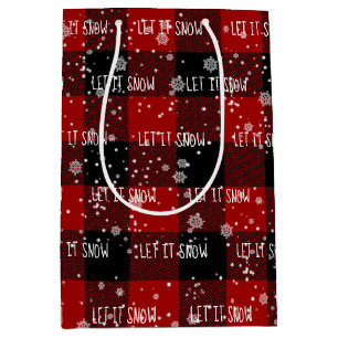 Christmas LET IT SNOW Text In Snowflakes Medium Gift Bag