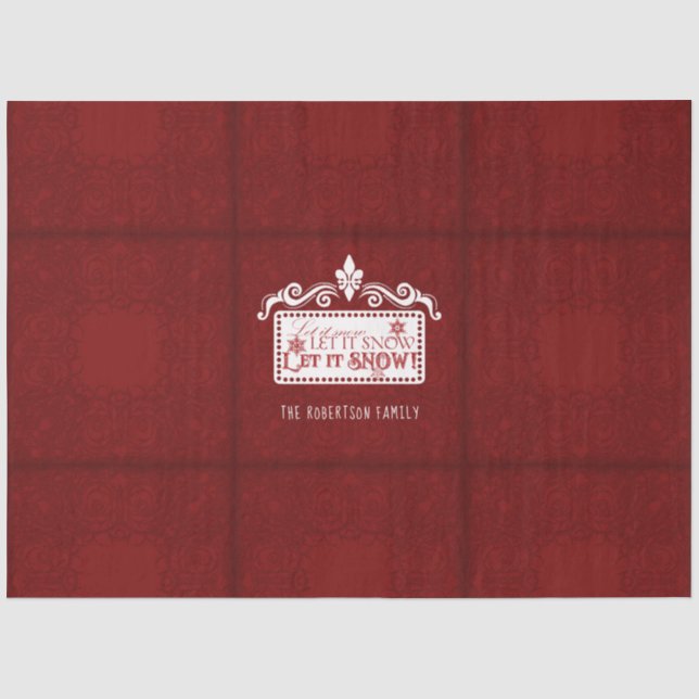 Christmas Let it Snow Typography Red White Family Tissue Paper (Front)