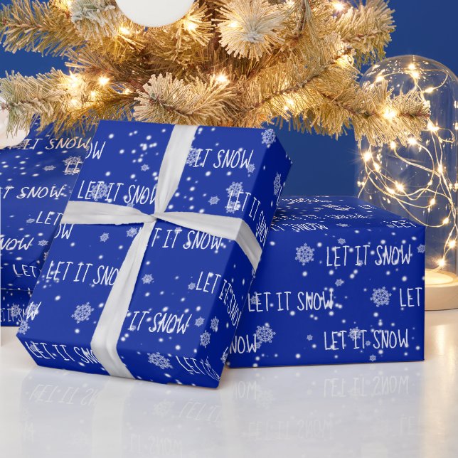 Christmas LET IT Text and Snowflakes  Wrapping Paper (Holidays)