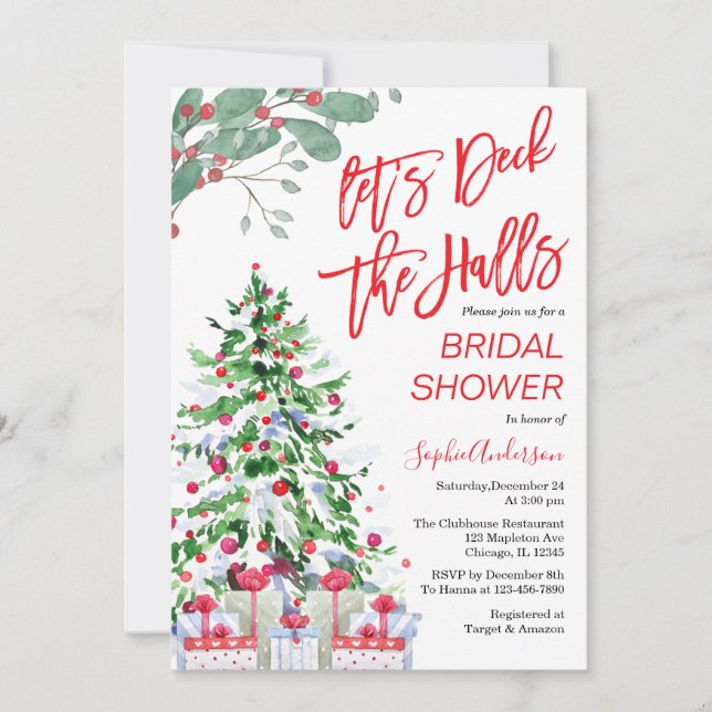 Christmas Let’s Deck the Halls Bridal Shower Invitation (Front)