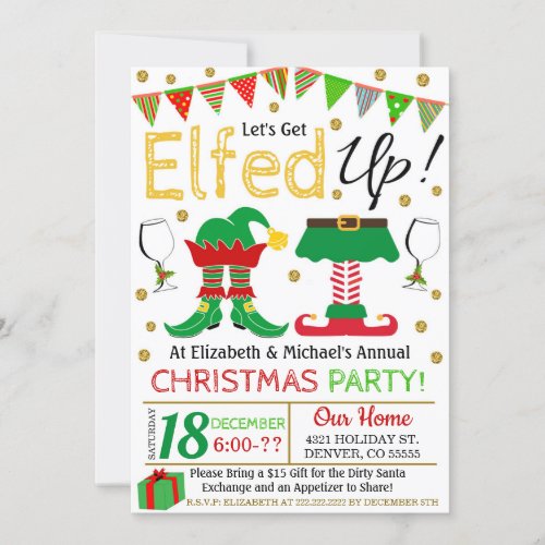 Christmas Lets Get Elfed Up Invitation