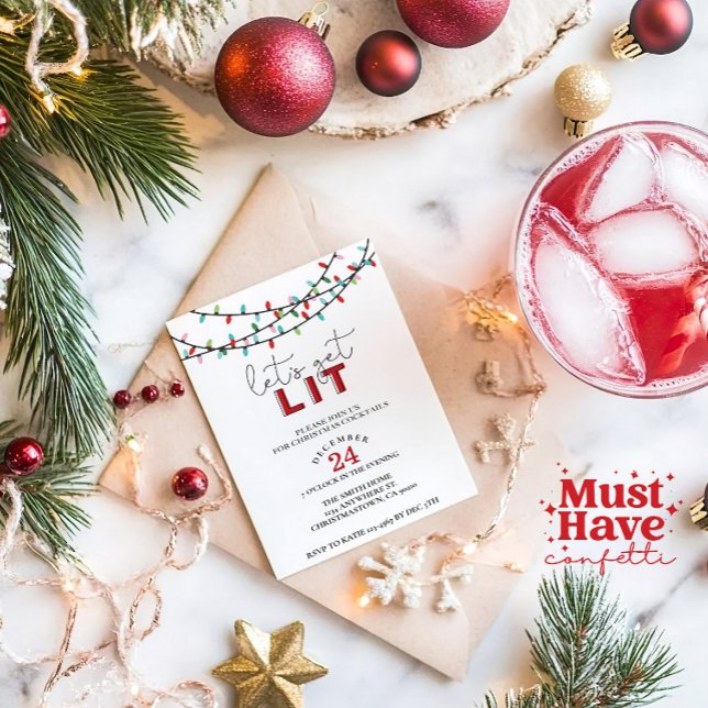 Christmas Let's Get Lit Cocktail Party Invitation (Creator Uploaded)