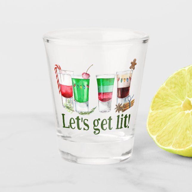 Christmas Let's Get Lit Funny Party Shot Glass (Front)