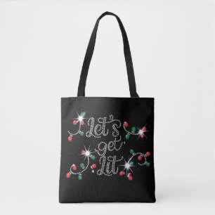 Christmas Let's Get Lit Rhinestone Mega Bling Tote Bag