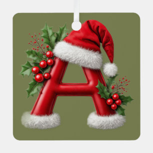 Christmas Letter A Decorated With Santa Hat Metal Ornament