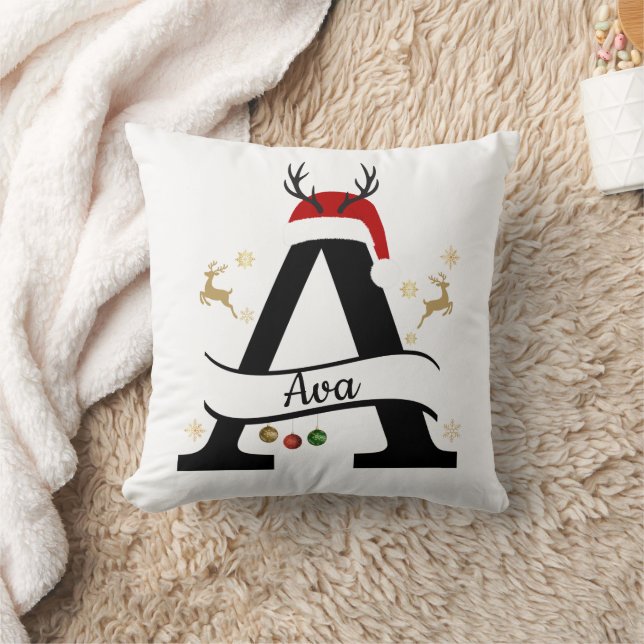 Christmas Letter A Initial – Festive Holiday Desig Throw Pillow (Blanket)