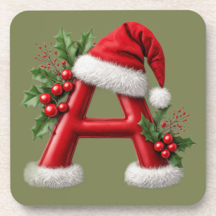 ☕ Christmas Letter A Monogram Gift For Home Bar 🎅 Beverage Coaster