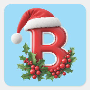 Christmas Letter B Decorated With Santa Hat Square Sticker