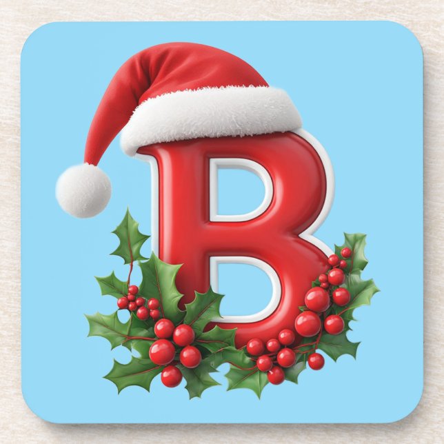 🎄 Christmas Letter B Monogram Gift For Home Bar ☕ Beverage Coaster (Front)