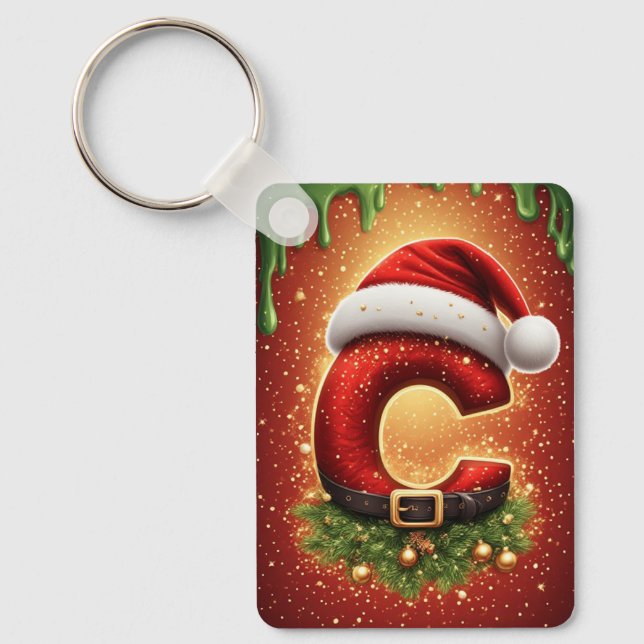Christmas Letter C Monogram Festive Decor Keychain (Front)