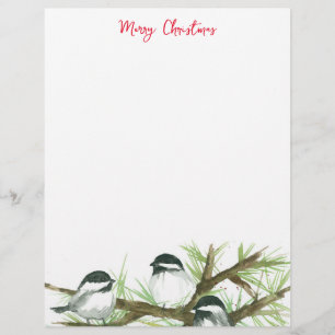 Christmas Letter Chickadee Birds Nature Letterhead