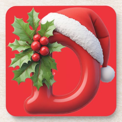  Christmas Letter D Monogram Gift For Tables  Beverage Coaster
