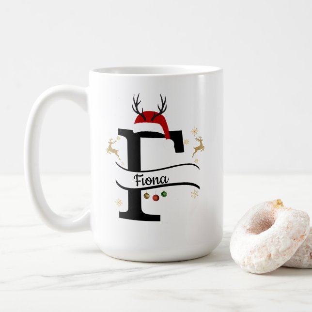 Christmas Letter F Alphabet  Coffee Mug (With Donut)