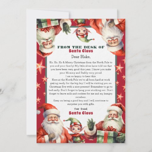 Christmas letter from Santa and Elf Personalized Invitation