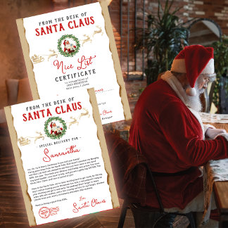 Christmas Letter from Santa Nice List Certificate