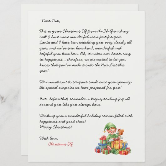 Christmas Letter From the Christmas Elf (Front/Back)