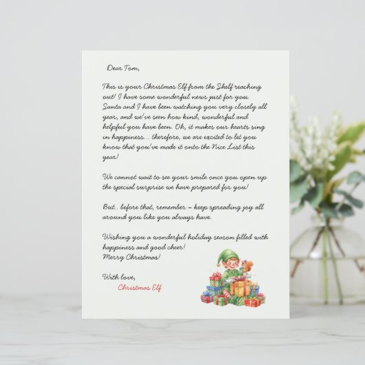 Christmas Letter From the Christmas Elf (Standing Front)