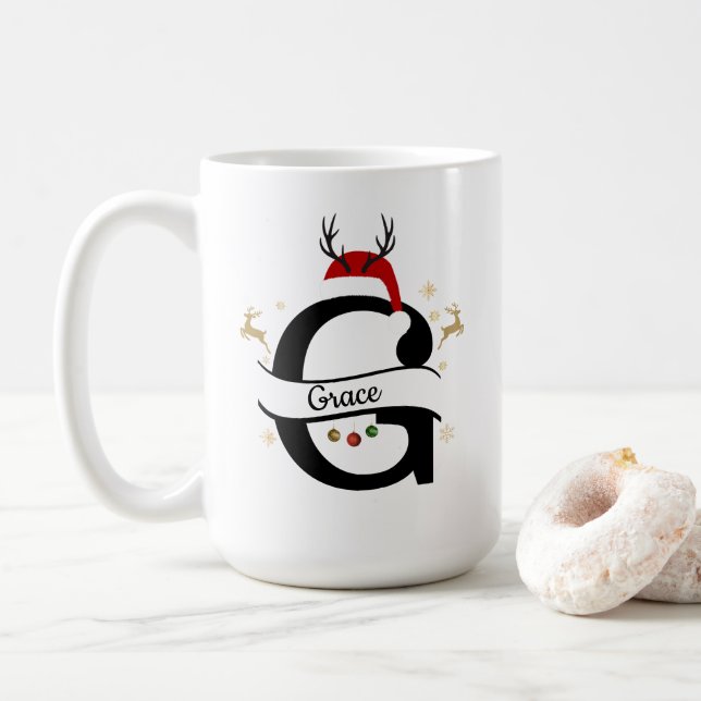 Christmas Letter G Alphabet  Coffee Mug (With Donut)