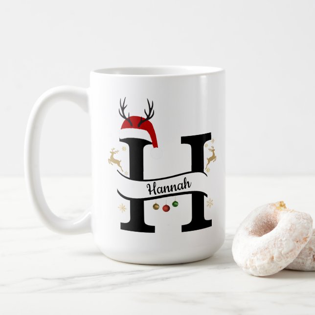 Christmas Letter H Alphabet  Coffee Mug (With Donut)
