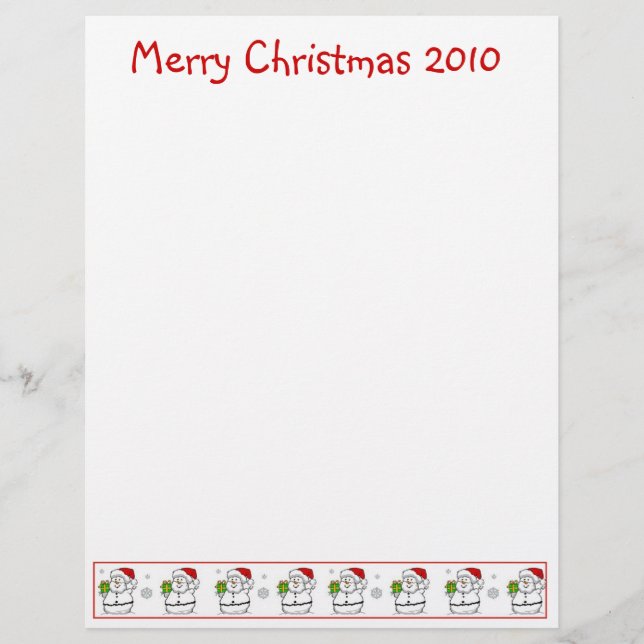 Christmas Letter Paper: Snowman Merry Christmas (Front)