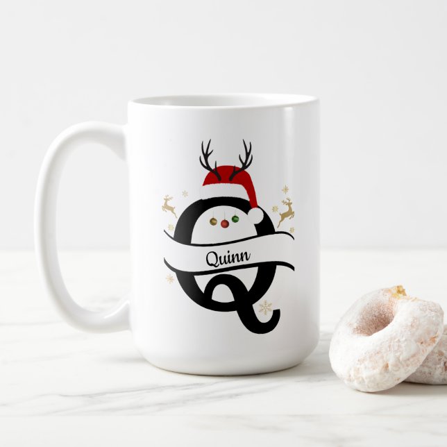 Christmas Letter Q Alphabet  Coffee Mug (With Donut)