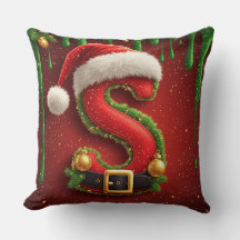 Christmas Letter S with Santa Hat Holiday Gift