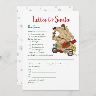 Christmas Letter To Santa Cartoon Bear Template