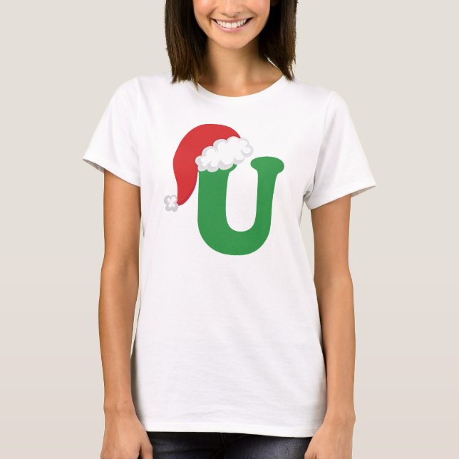 Christmas Letter U Alphabet T-Shirt (Front)