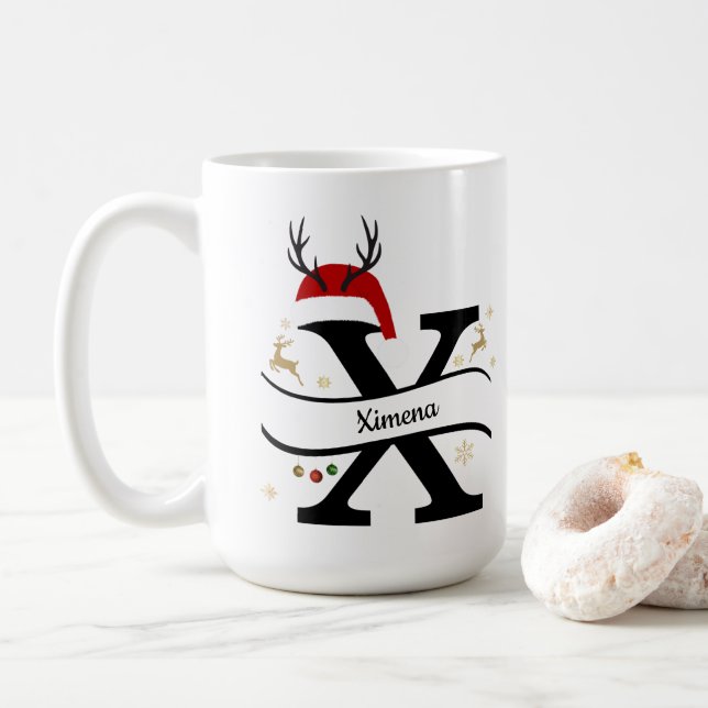 Christmas Letter X Alphabet  Coffee Mug (With Donut)