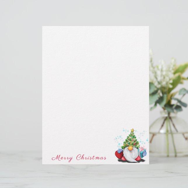 Christmas Letterhead Cute Gnome with Gift (Standing Front)
