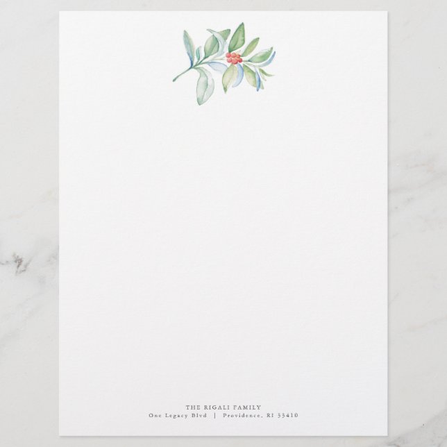 Christmas Letterhead Festive Watercolor Greenery (Front)