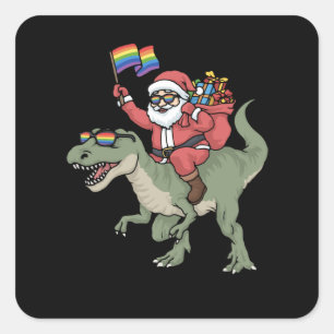 Christmas LGBT Santa Claus TRex Rainbow Gay Pride Square Sticker