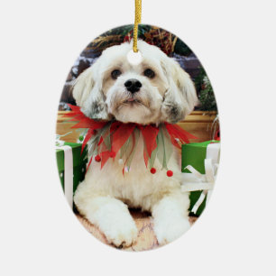 Christmas - Lhasa Apso - Muffie Ceramic Ornament