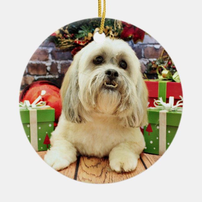 Christmas - Lhasa Apso - Solo Ceramic Ornament (Front)