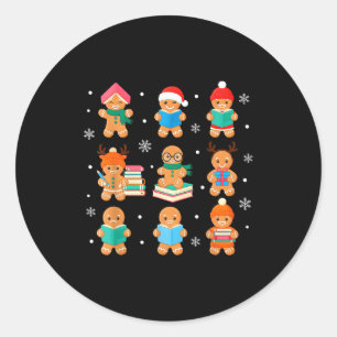 Christmas Library Gingerbread Man Books Lover Book Classic Round Sticker