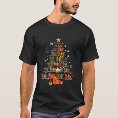 Christmas Library Tree Cute Book Lover Librarian X T_Shirt