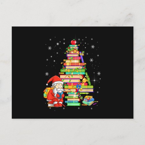 Christmas Library Tree Santa Claus Lights Xmas Gif Postcard