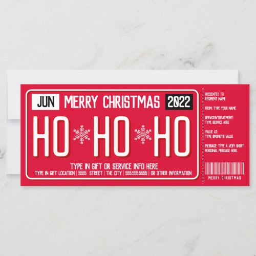 Christmas License Plate Gift Certificate