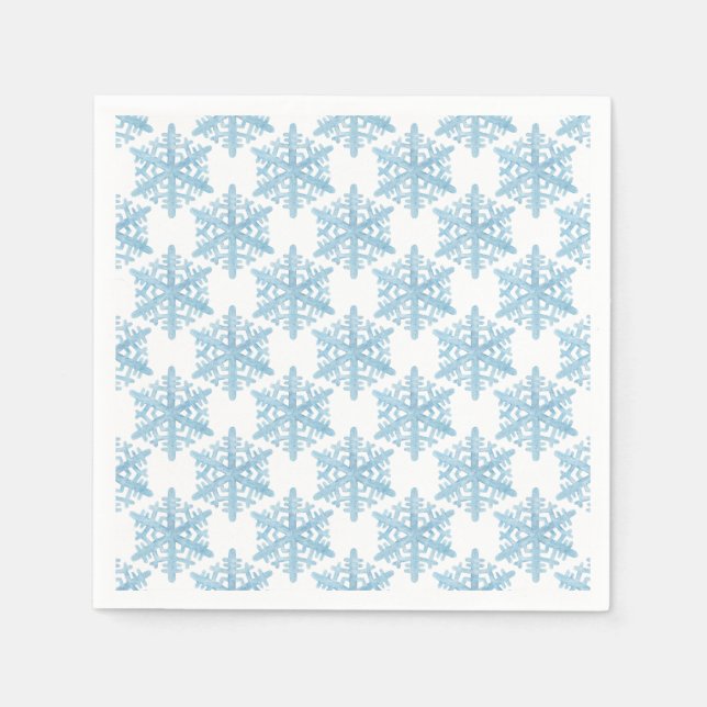 Christmas Light Blue Watercolor Snowflakes Pattern Napkins (Front)