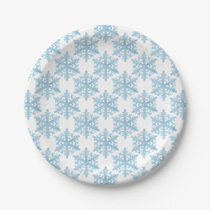 Christmas Light Blue Watercolor Snowflakes Pattern Paper Plates